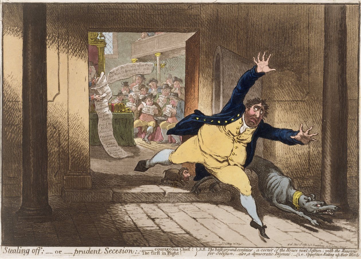 Heimlich wegschleichen oder kluger Rückzug, veröffentlicht von Hannah Humphrey 1798 von James Gillray