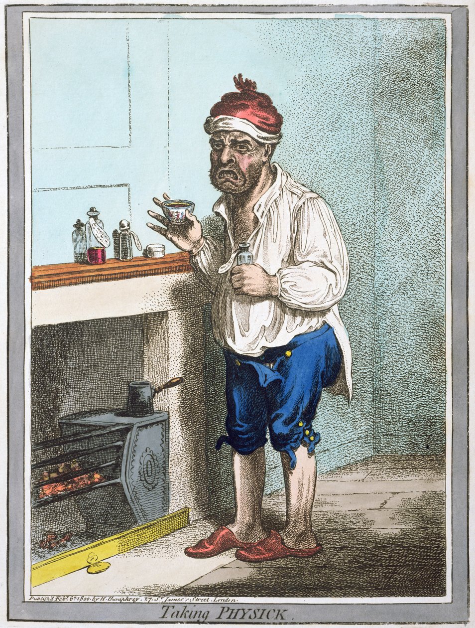 Medizin einnehmend, veröffentlicht von Hannah Humphrey im Jahr 1800 von James Gillray