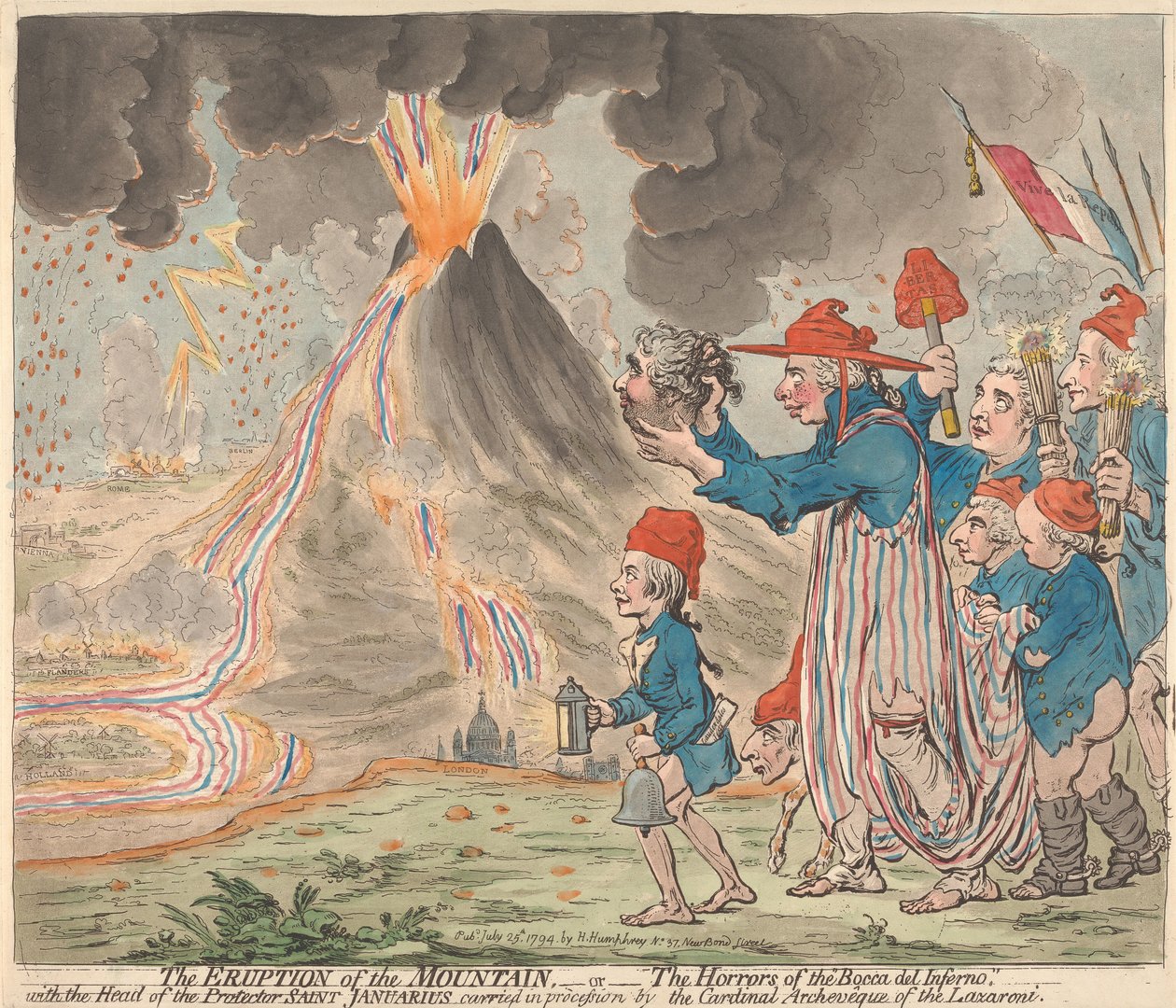 Der Ausbruch des Berges - oder - Die Schrecken der Bocca Del Inforno----Mit dem Kopf des Schutzheiligen Januarius, getragen in Prozessionen vom Kardinalerzbischof der Lazaroni von James Gillray