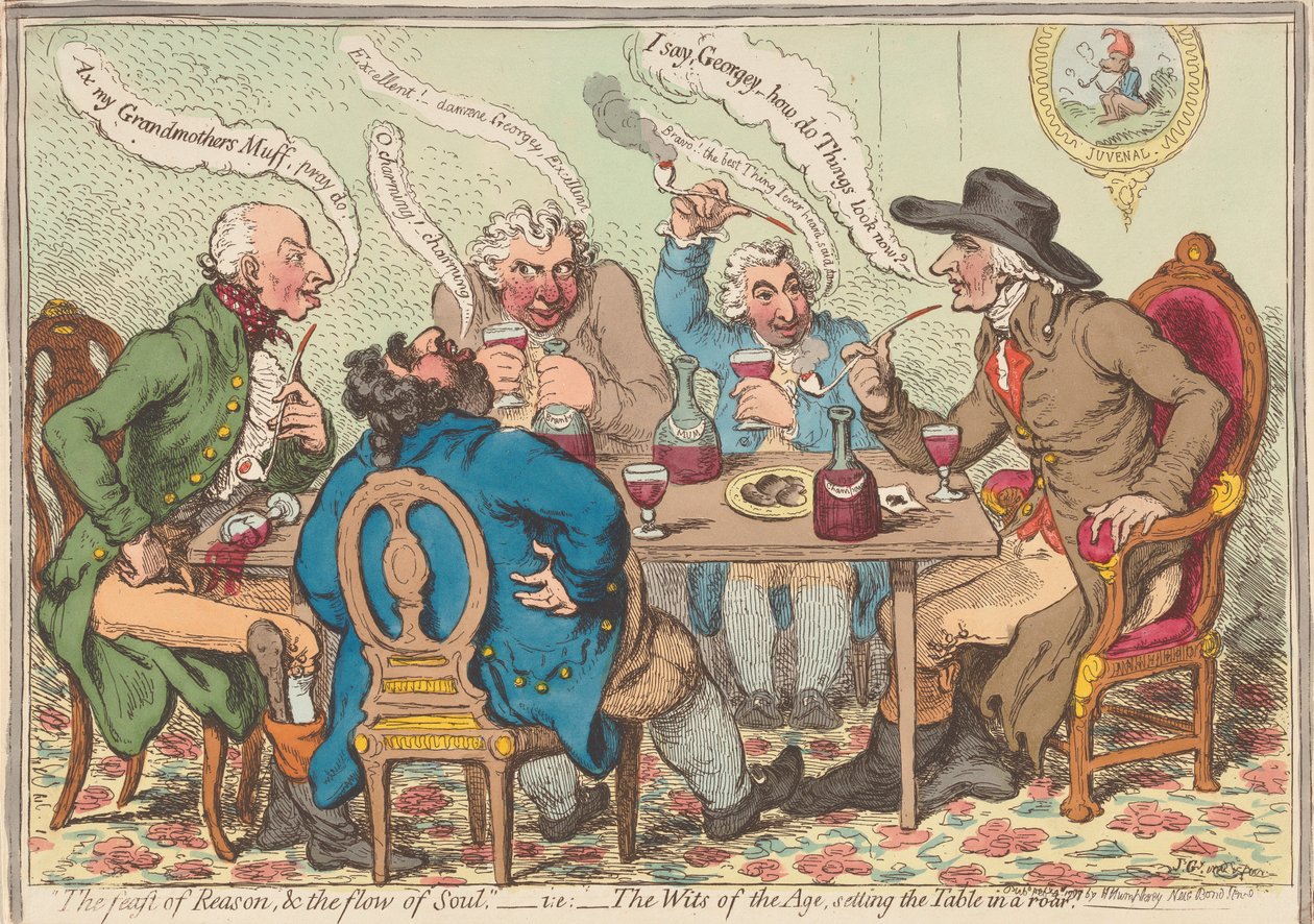 Das Fest der Vernunft und der Fluss der Seele - d.h.: - Die Geister des Zeitalters, die den Tisch in ein Gelächter versetzen von James Gillray