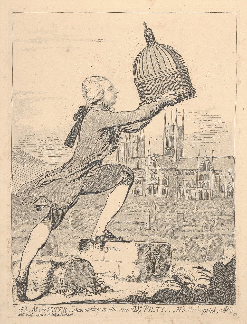 Der Minister versucht, Dr. Pr*ty***ns Bischofsamt zu verlängern von James Gillray
