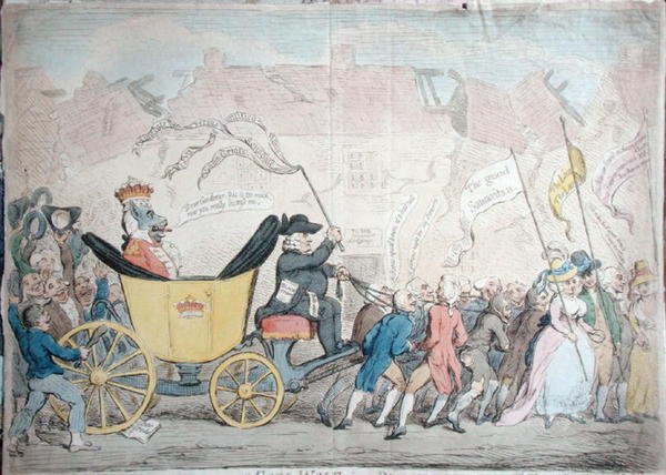 Der pazifische Eintritt von Earl-Wolf in Blackhaven, veröffentlicht von Hannah Humphrey im Jahr 1792 von James Gillray