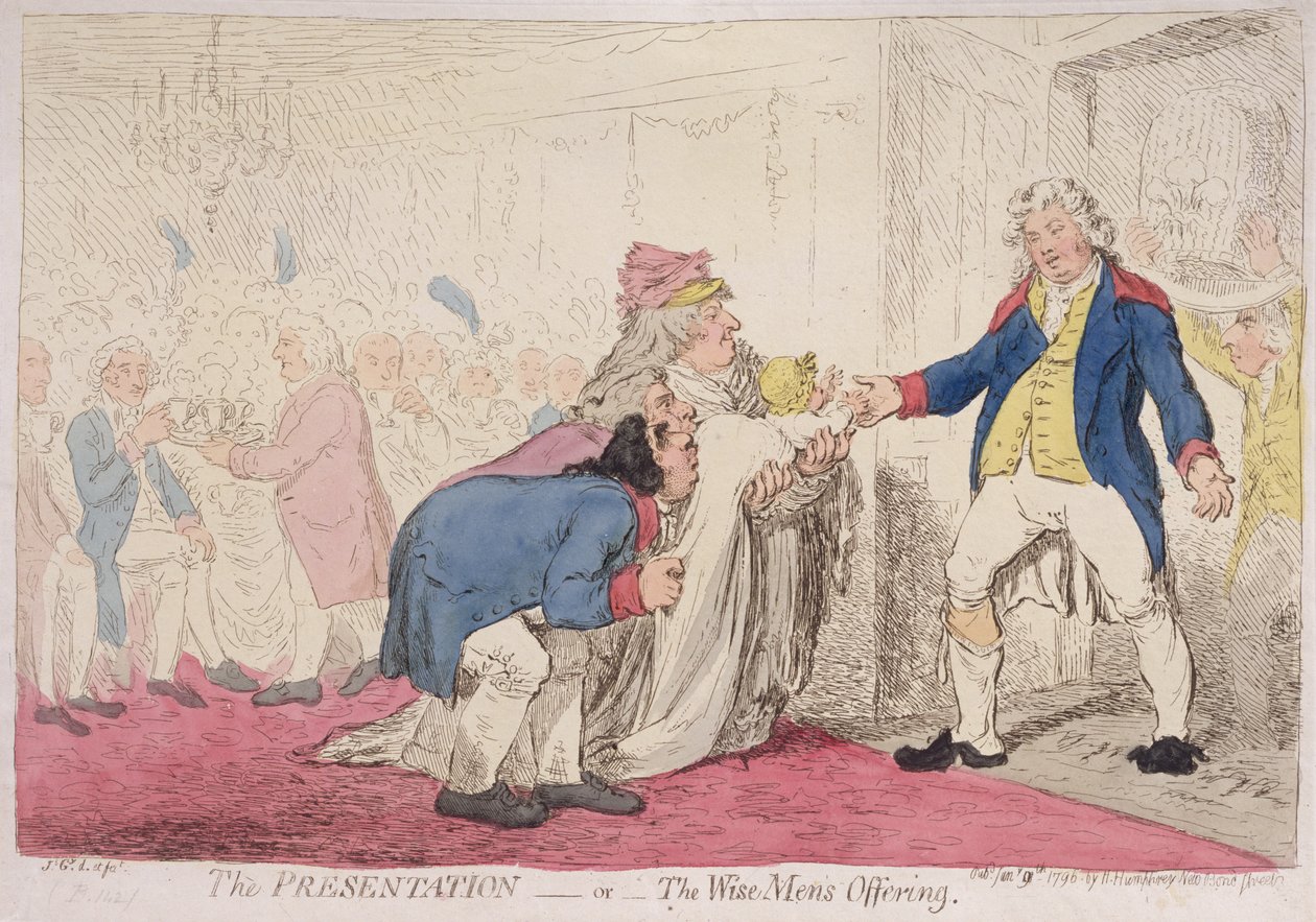 Die Darstellung oder das Angebot der Weisen, veröffentlicht von Hannah Humphrey von James Gillray