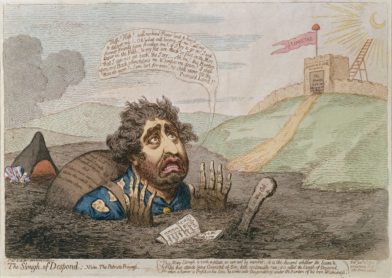 Der Sumpf der Verzweiflung, veröffentlicht von Hannah Humphrey 1793 (handkolorierte Radierung) von James Gillray