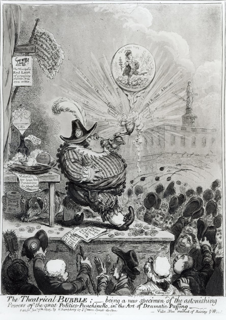 Die Theaterblase... veröffentlicht von Hannah Humphrey (fl.1778-1822) 1805 von James Gillray