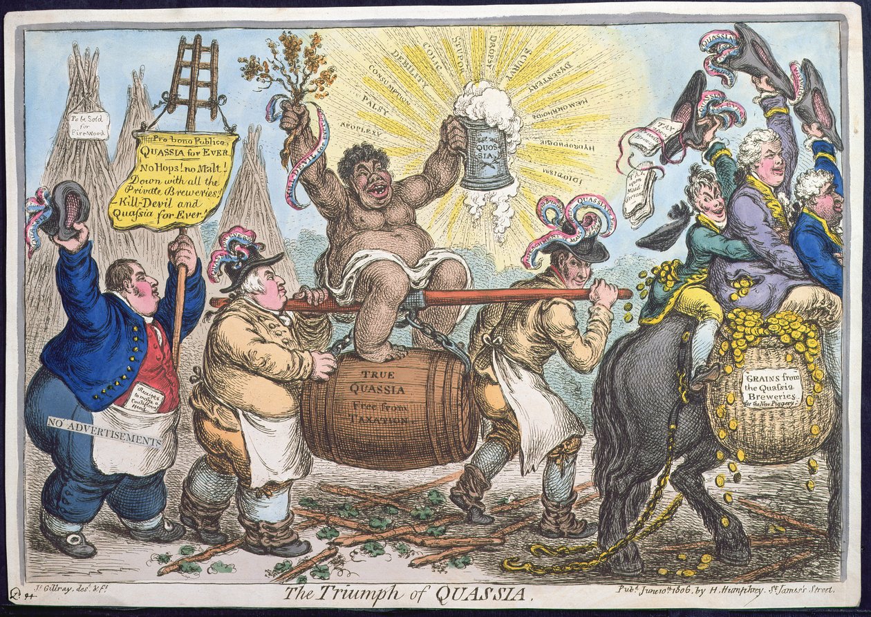 Der Triumph von Quassia, veröffentlicht von Hannah Humphrey im Jahr 1806 von James Gillray