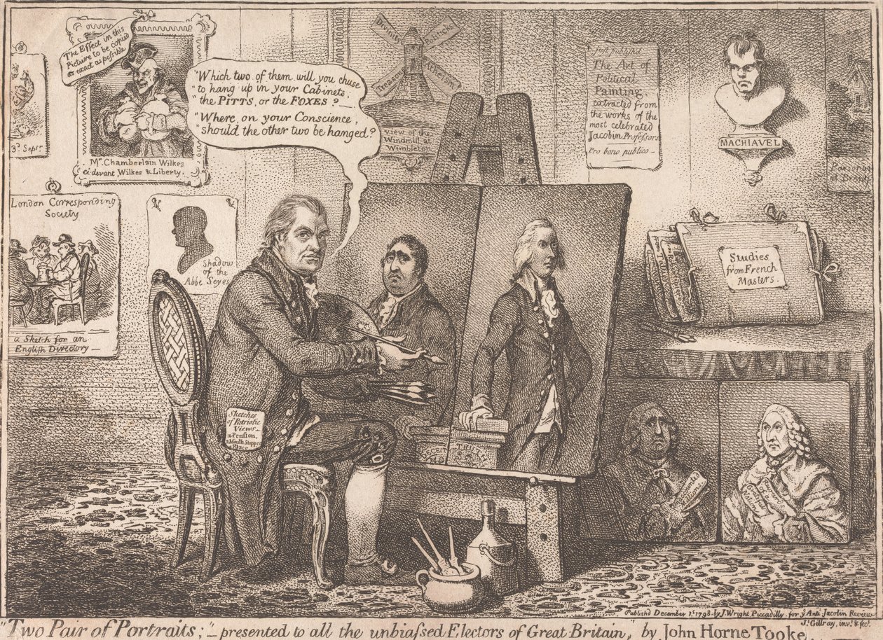 Zwei Paar Porträts; präsentiert allen unvoreingenommenen Wählern Großbritanniens von James Gillray