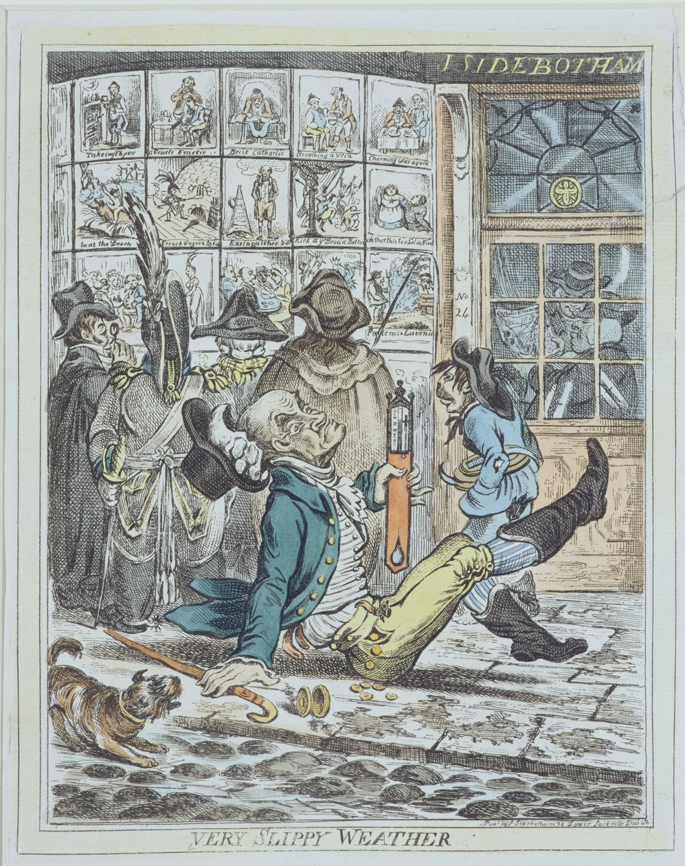 Sehr rutschiges Wetter, graviert von J. Sidebotham von James Gillray