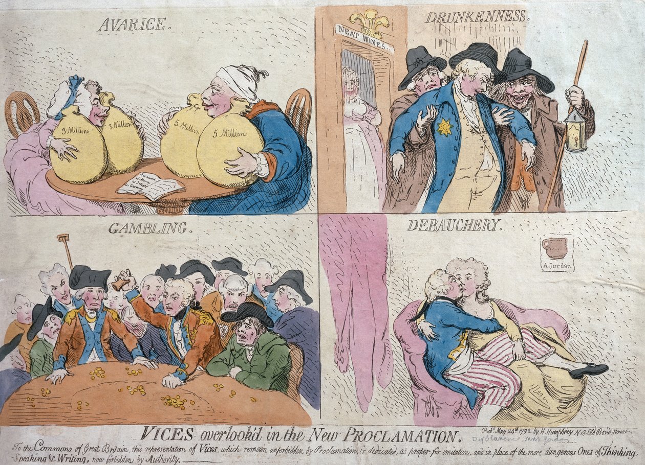 Übersehene Laster in der neuen Proklamation, veröffentlicht von Hannah Humphrey, 1792 von James Gillray