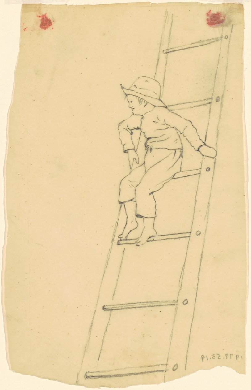 Junge auf einer Leiter von James Goodwyn Clonney
