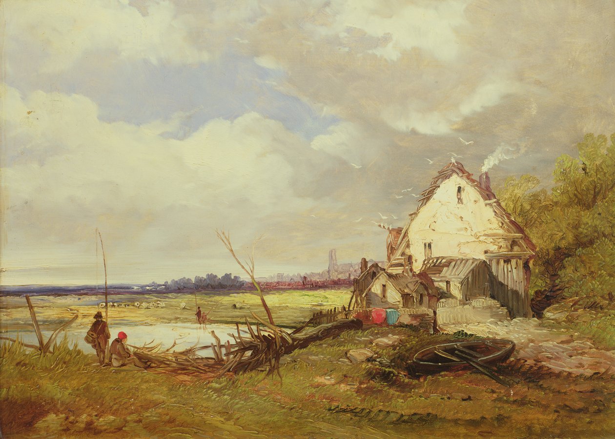 Angler bei einem Cottage am Flussufer von James Holland