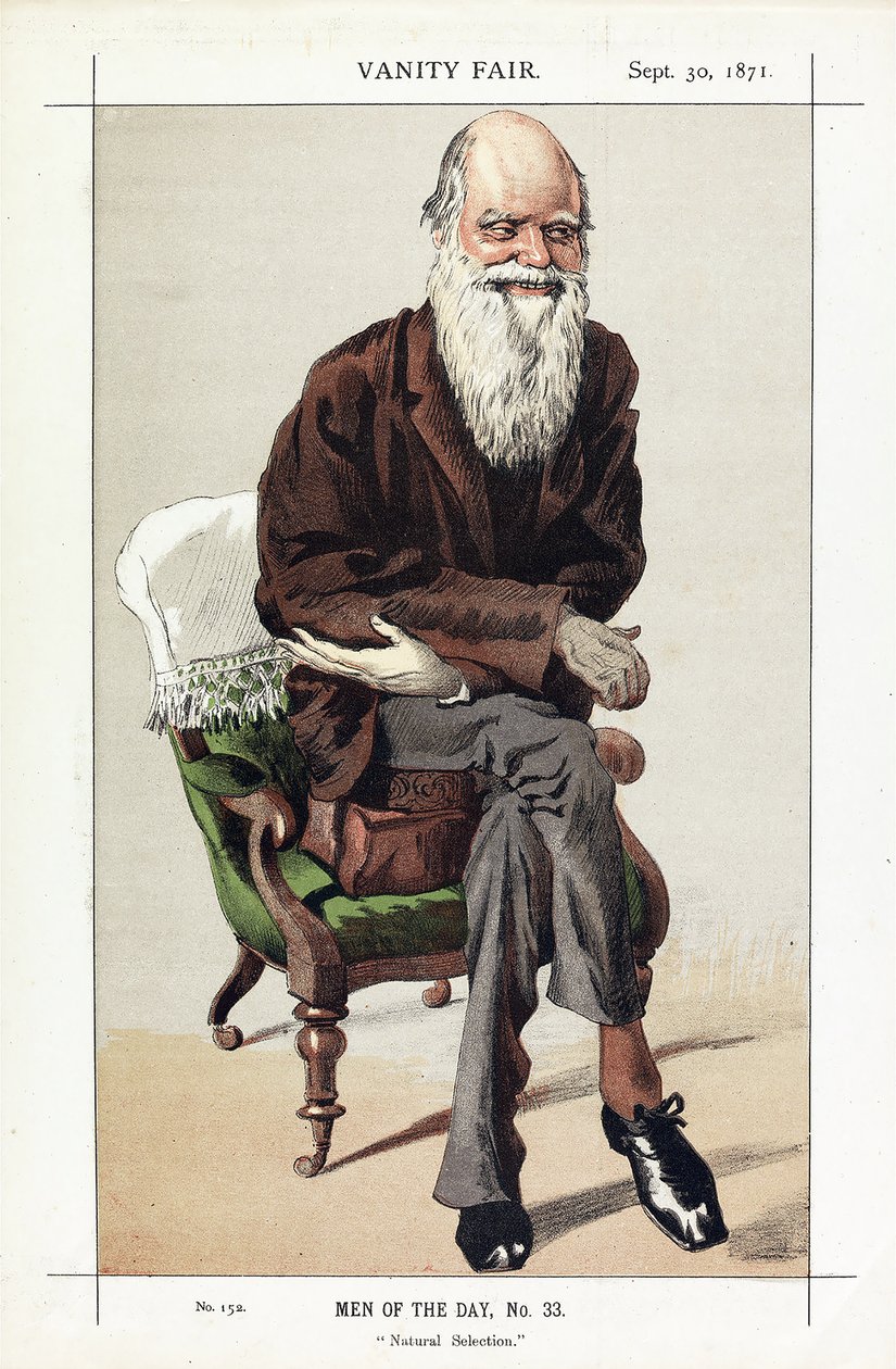 Charles Darwin, Men of the Day, Nr. 33, Natürliche Selektion, aus Vanity Fair, veröffentlicht 1871 von James Jacques Joseph Tissot