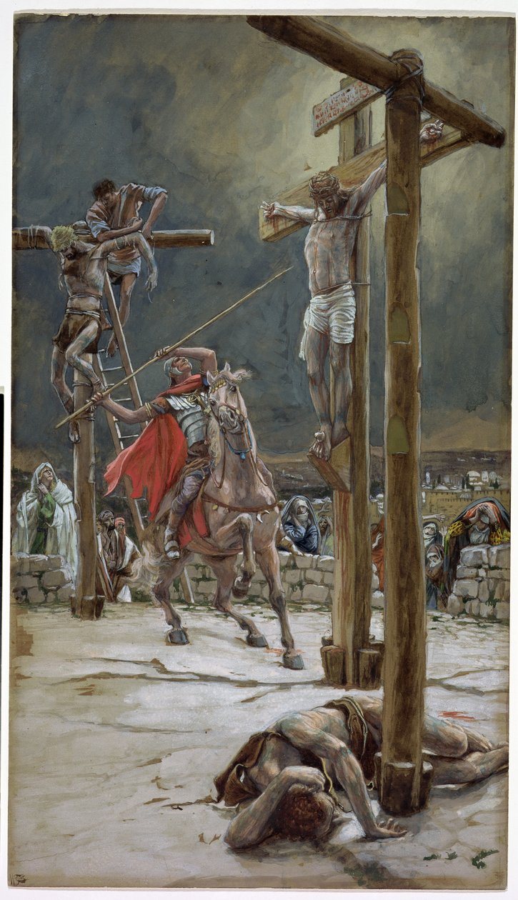 Einer der Soldaten durchbohrte seine Seite mit einem Speer, Illustration für Das Leben Christi von James Jacques Joseph Tissot