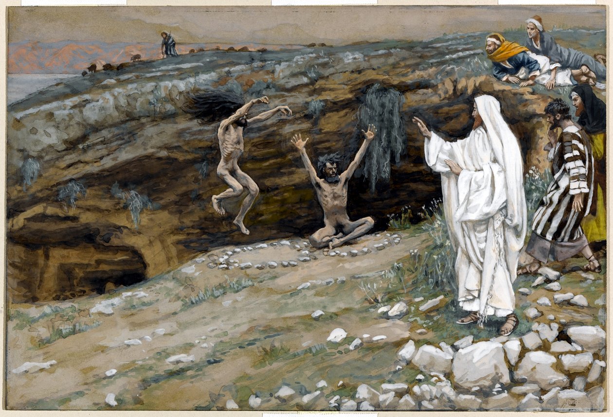 Die zwei Männer, die von unreinen Geistern besessen sind, Illustration für Das Leben Christi, ca. 1884-96 von James Jacques Joseph Tissot
