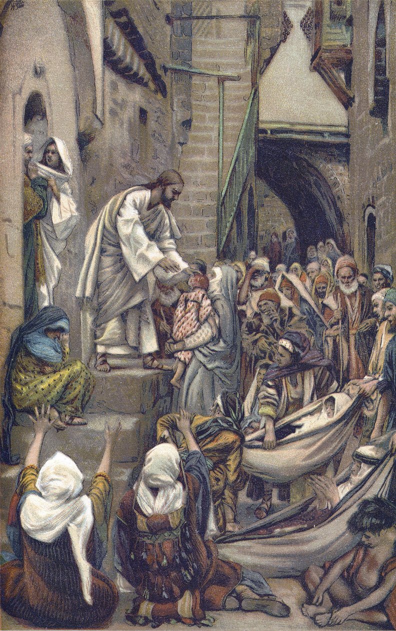 Die ganze Stadt war an der Tür versammelt - Die ganze Stadt war an der Tür versammelt - aus „Das Leben unseres Herrn Jesus Christus“ - 1899 von James Tissot - Und die ganze Stadt war an ihrer Tür versammelt - Markus 1:33 - Das Leben unseres Herrn Jesus Chr von James Jacques Joseph Tissot