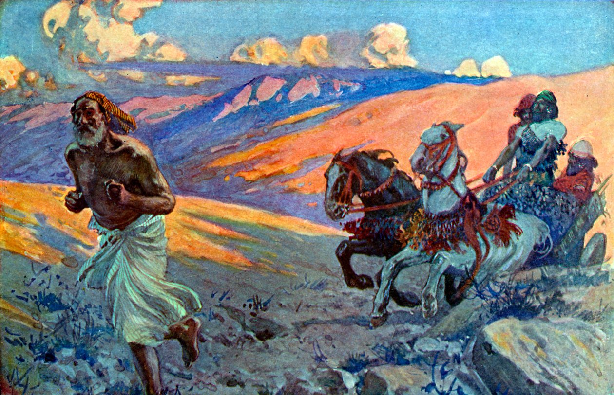 Elija läuft vor dem Wagen Ahabs her von James Jacques Joseph after Tissot