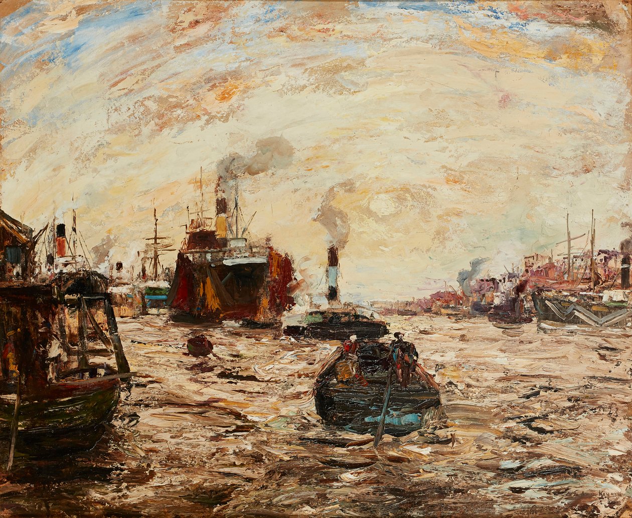Die westliche Sonne, River Clyde (Öl auf Holz) von James Kay