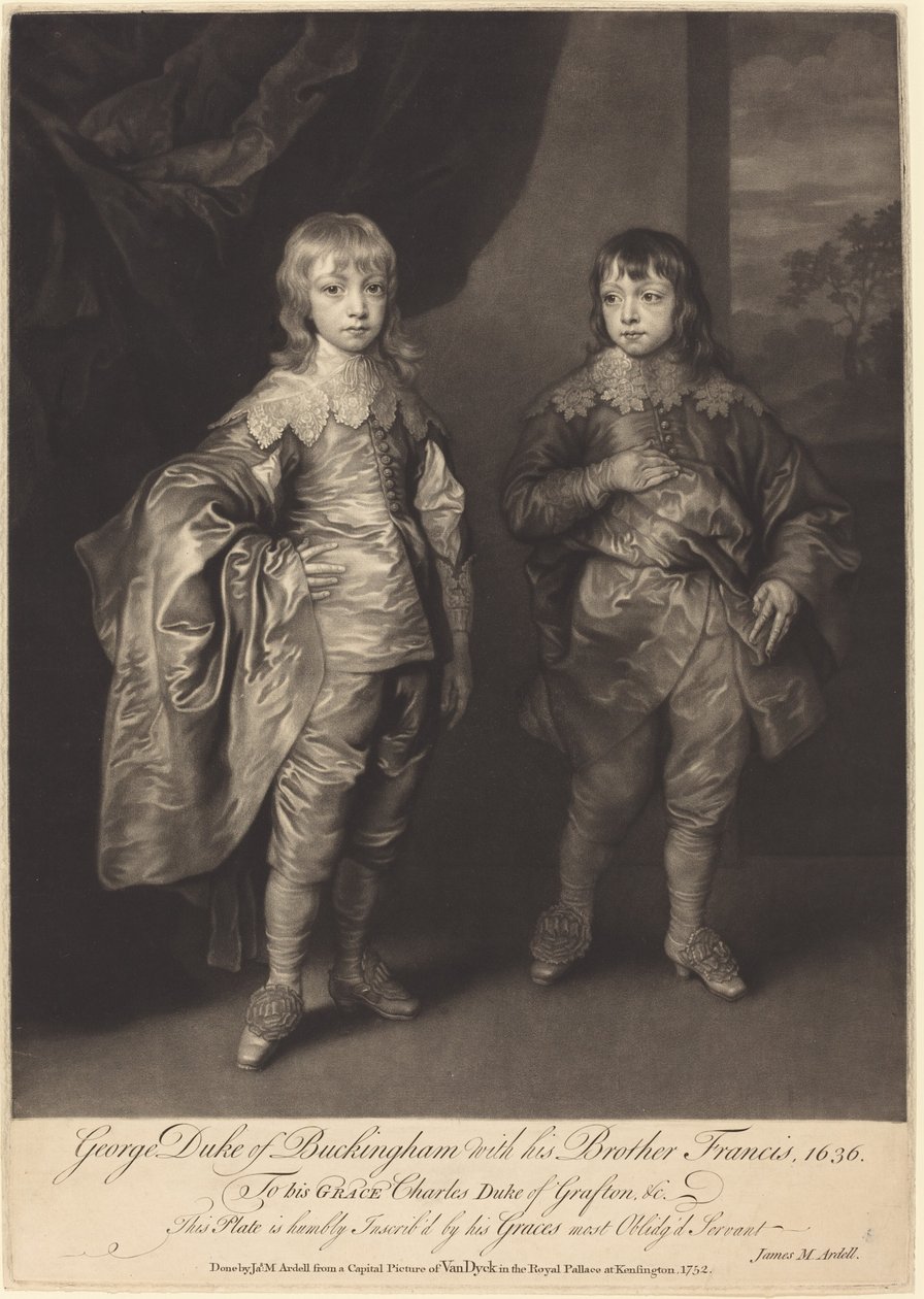 George Herzog von Buckingham mit seinem Bruder Francis von James MacArdell after Sir Anthony van Dyck
