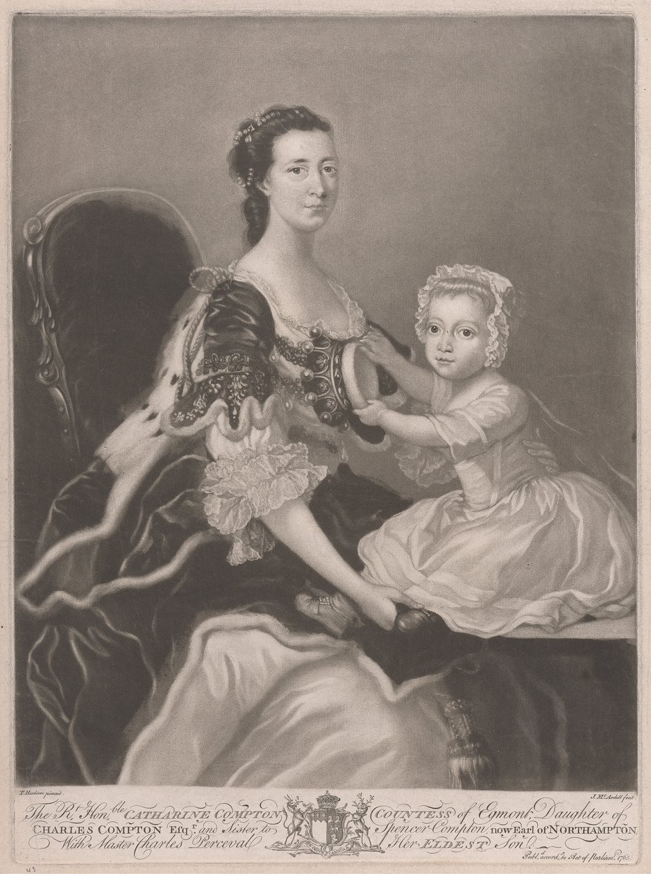 Die ehrenwerte Catherine Compton, Gräfin von Egmont, mit Master Charles Perceval, ihrem ältesten Sohn von James McArdell