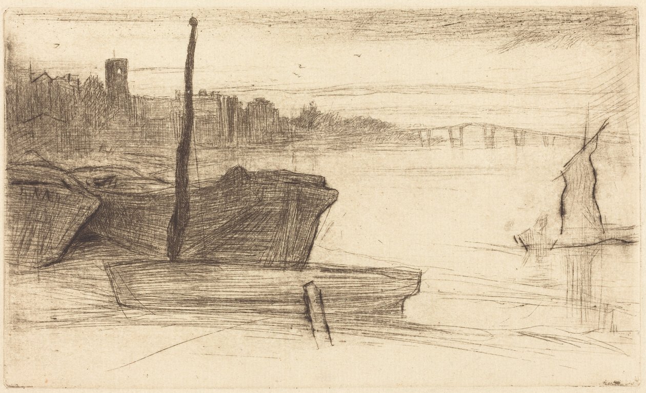 Chelsea-Brücke und Kirche von James McNeill Whistler