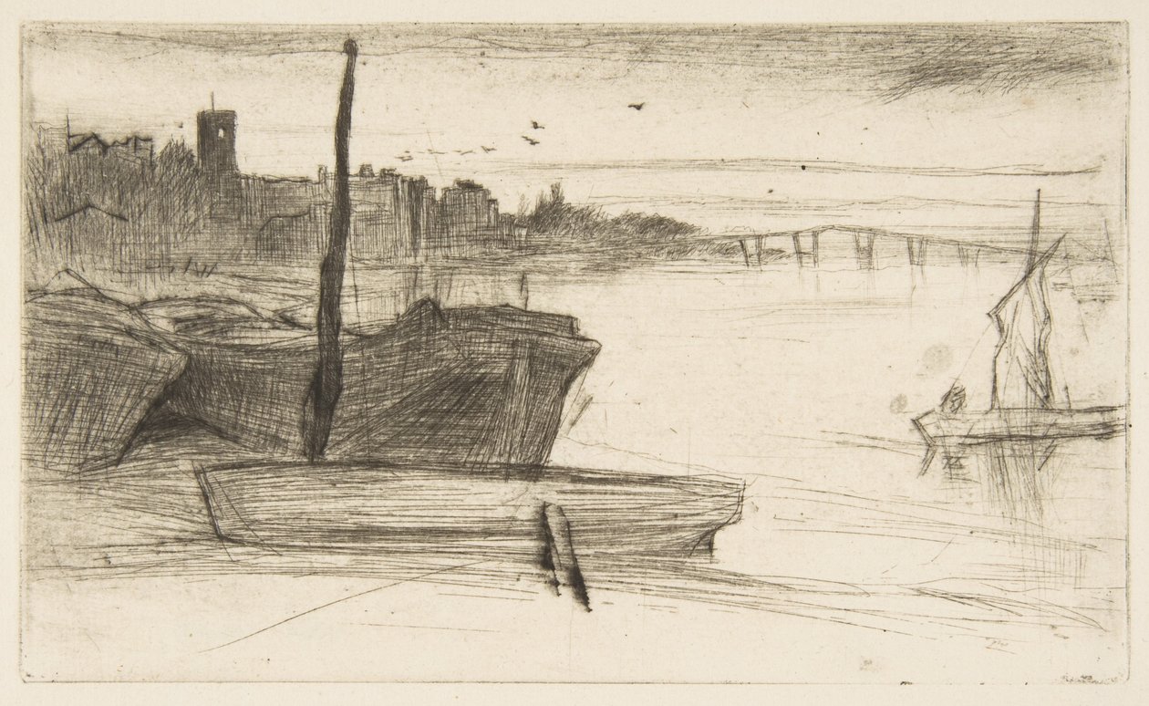 Chelsea-Brücke und Kirche von James McNeill Whistler