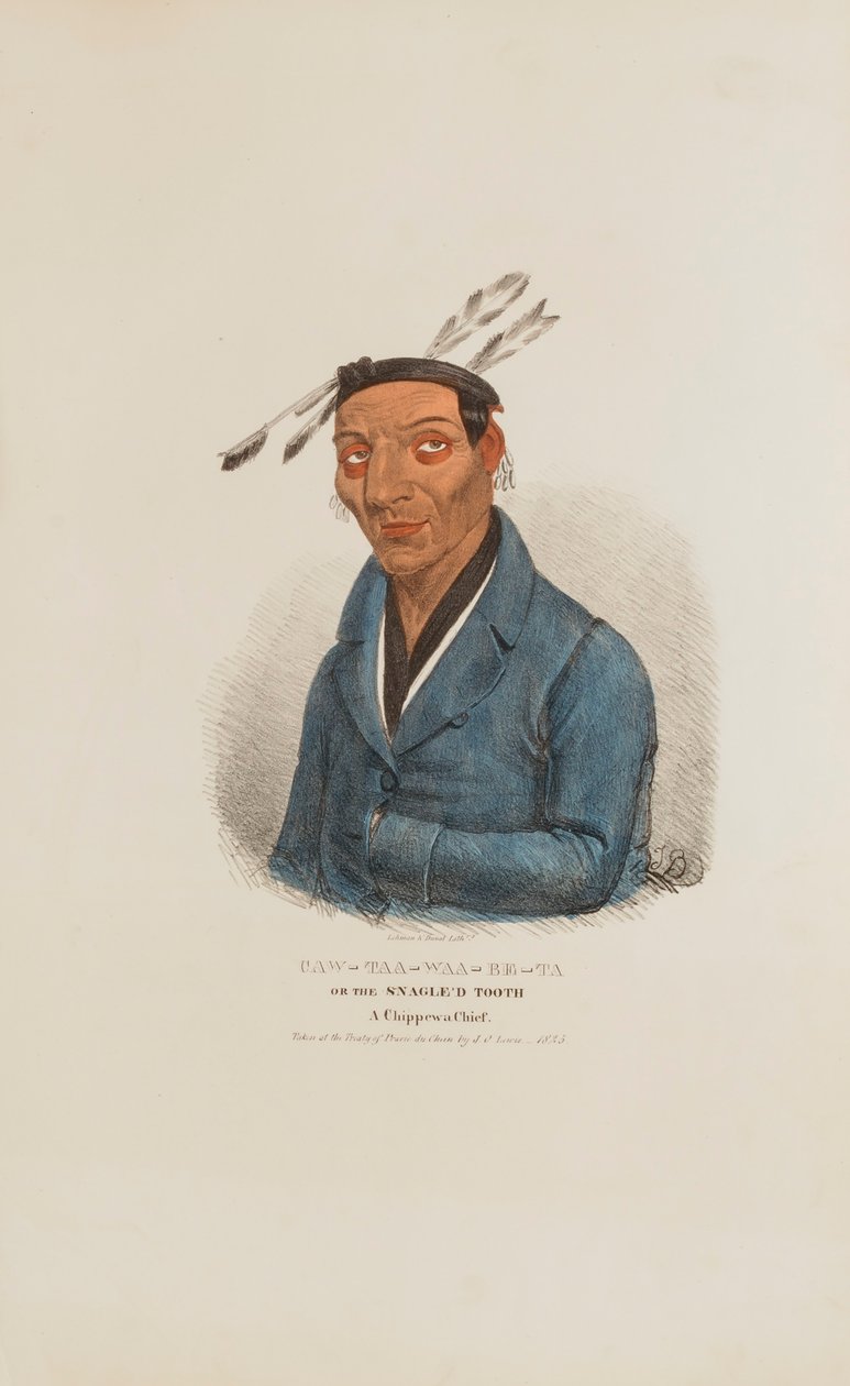 CAW-TAA-WAA-BE-TA oder der Zahnlückige; Ein Chippewa-Häuptling, aus dem Aboriginal Portfolio von James Otto Lewis