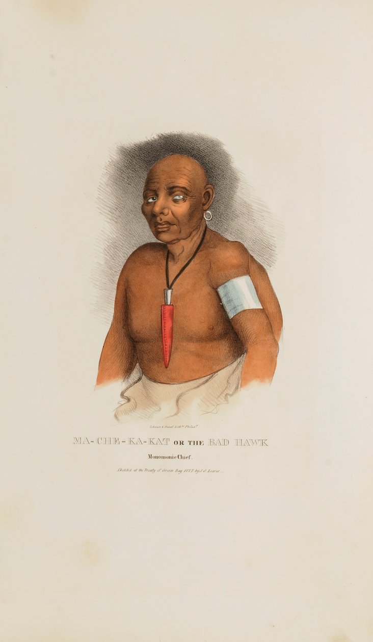 MA-CHE-KA-KAT oder der Böse Falke; Ein Monomonie-Häuptling, aus The Aboriginal Portfolio von James Otto Lewis