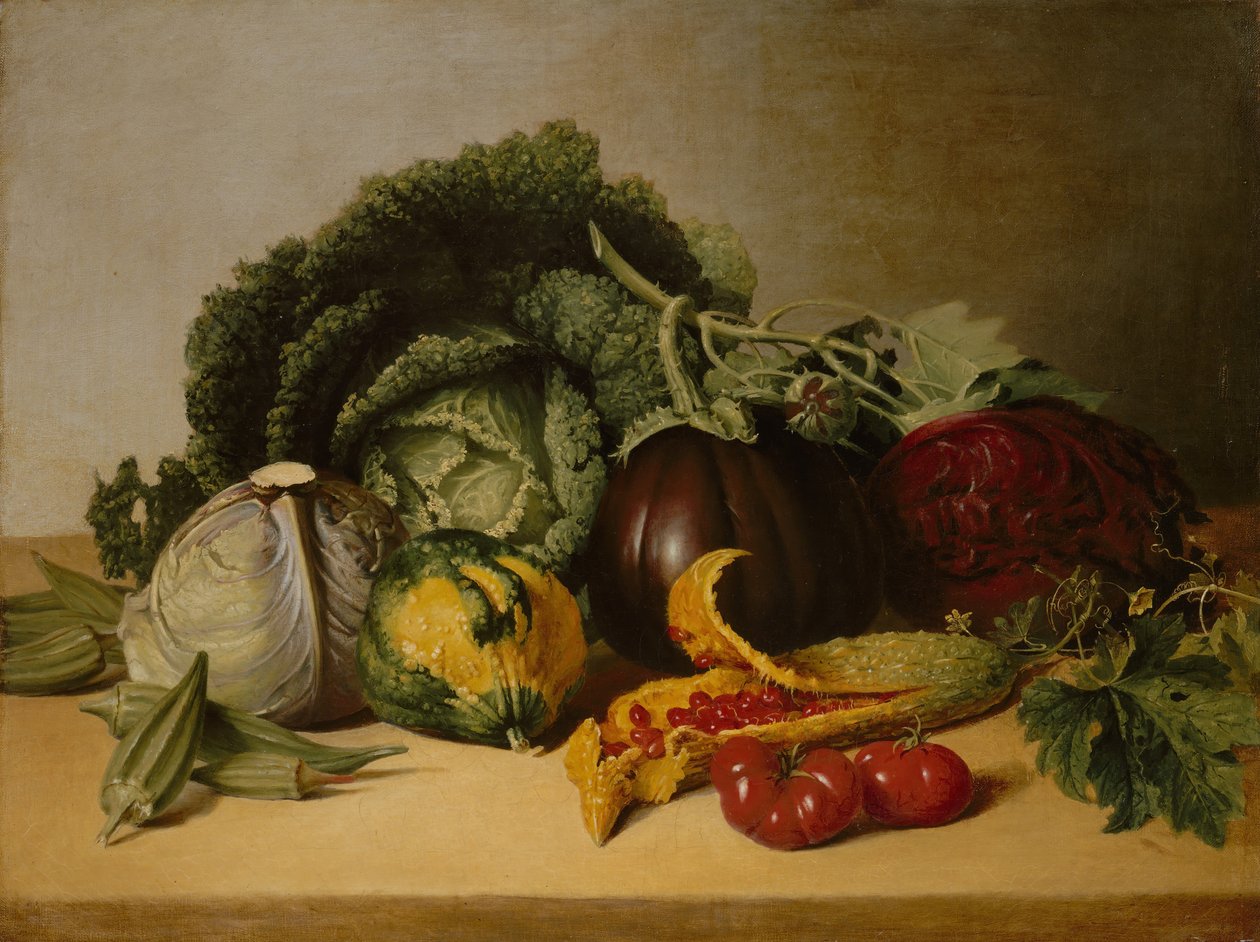 Stillleben: Balsamapfel und Gemüse von James Peale
