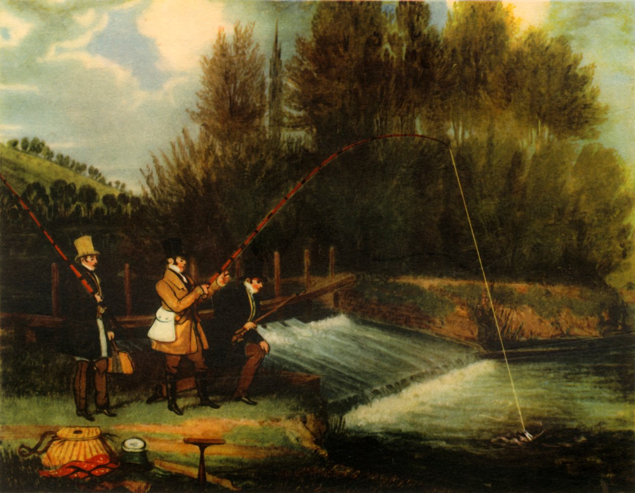 Angeln auf Hecht im Fluss Lea, 1831, 1941 von James Pollard