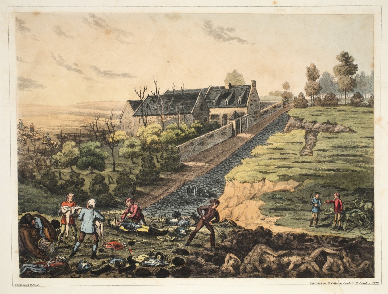 Eine Vorderansicht des Bauernhofs in La Haye Sainte von James Rouse