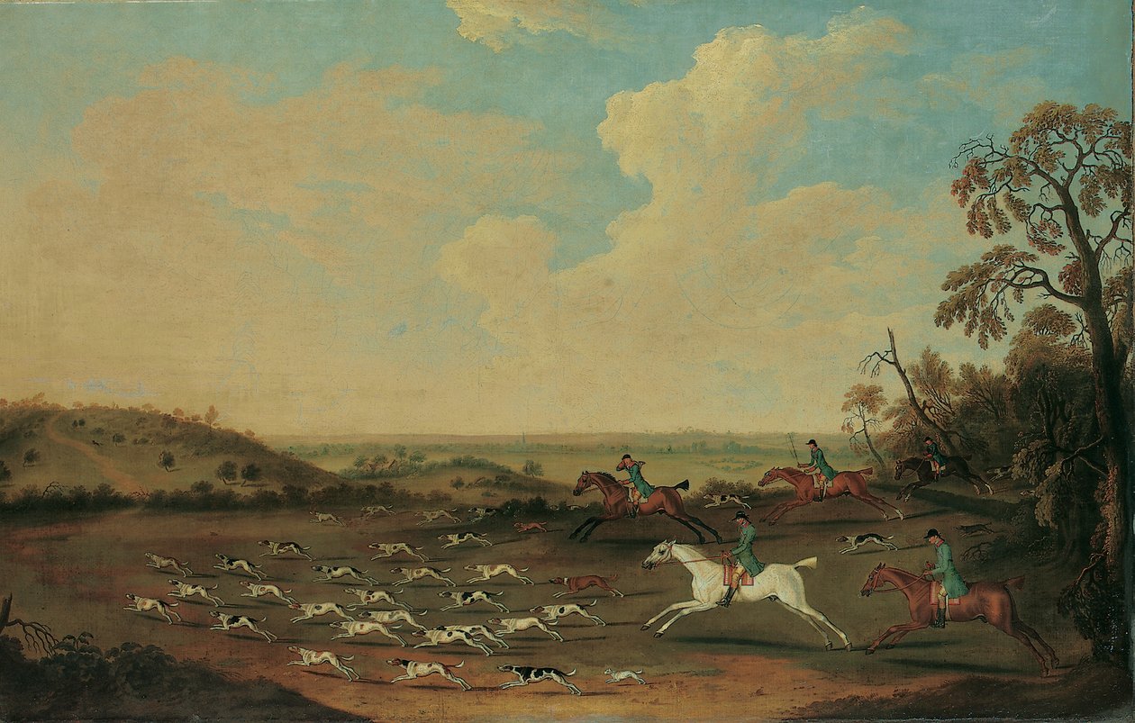 Eine Jagd in vollem Lauf in Quorley, Hampshire, ca. 1770 von James Seymour