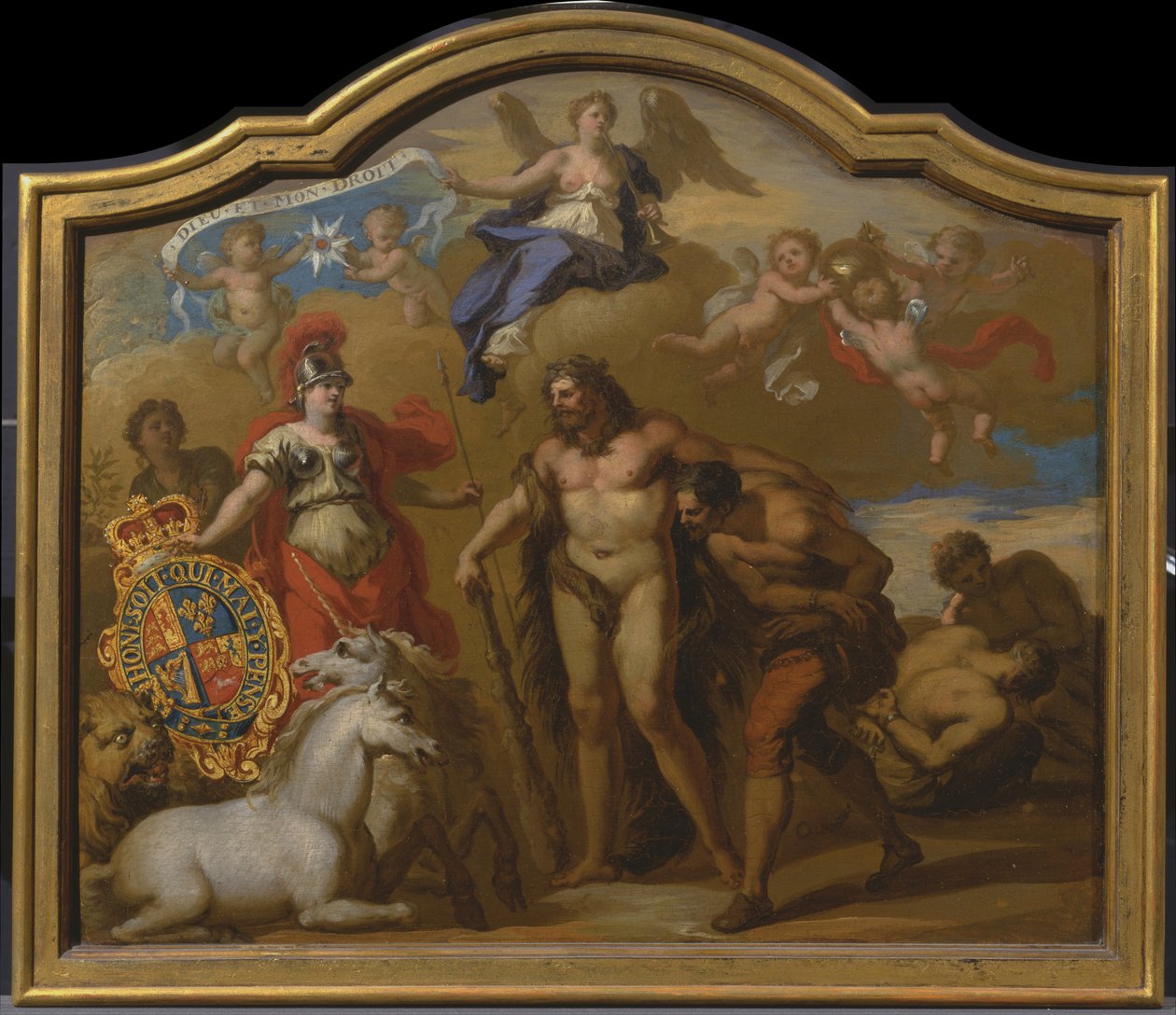 Allegorie der Macht Großbritanniens zu Lande, Entwurf für ein dekoratives Panel für die Zeremonienkutsche von George I von James Thornhill