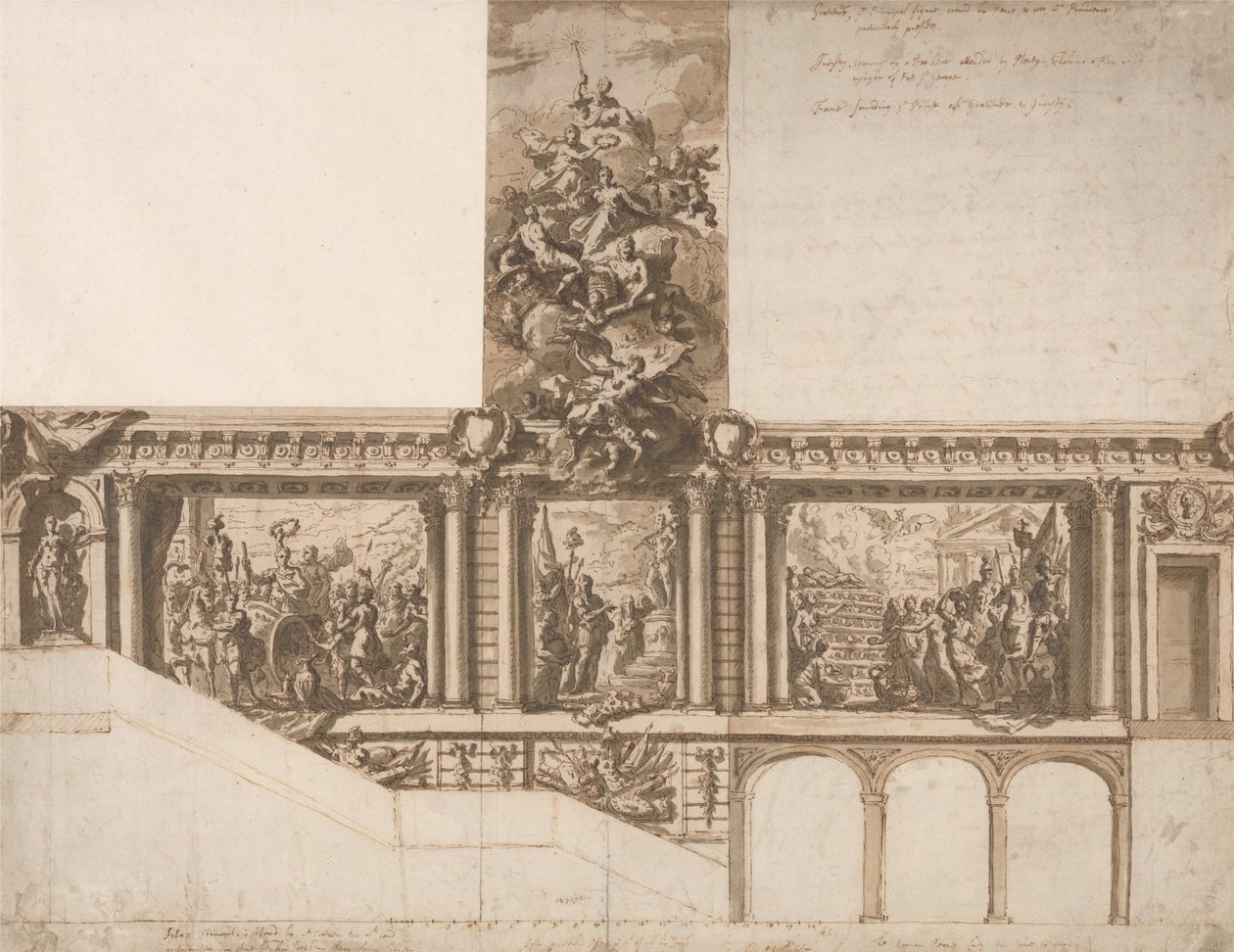 Entwurf für Decken, Wände und Treppenhaus von James Thornhill