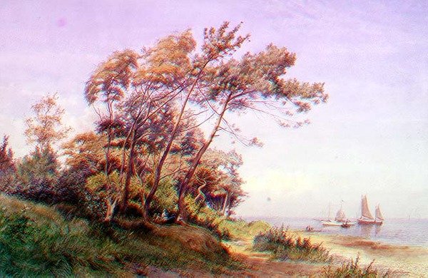Picknick an der Küste, Isle of Wight, mit einer Yacht, die die Flagge des Royal Yacht Squadron führt von James Waite
