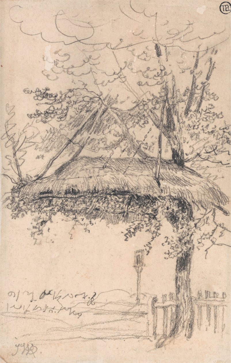 Ein Strohdachunterstand, der an einem Baum hängt von James Ward