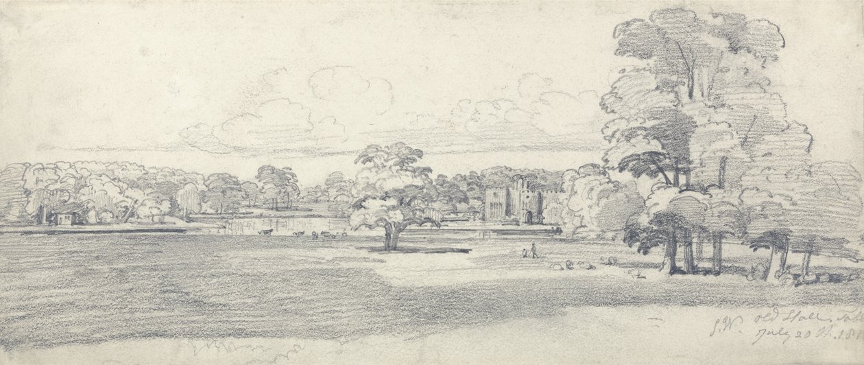 Die alte Halle, Tabley, umgeben von Parkland, 20. Juli 1814 von James Ward