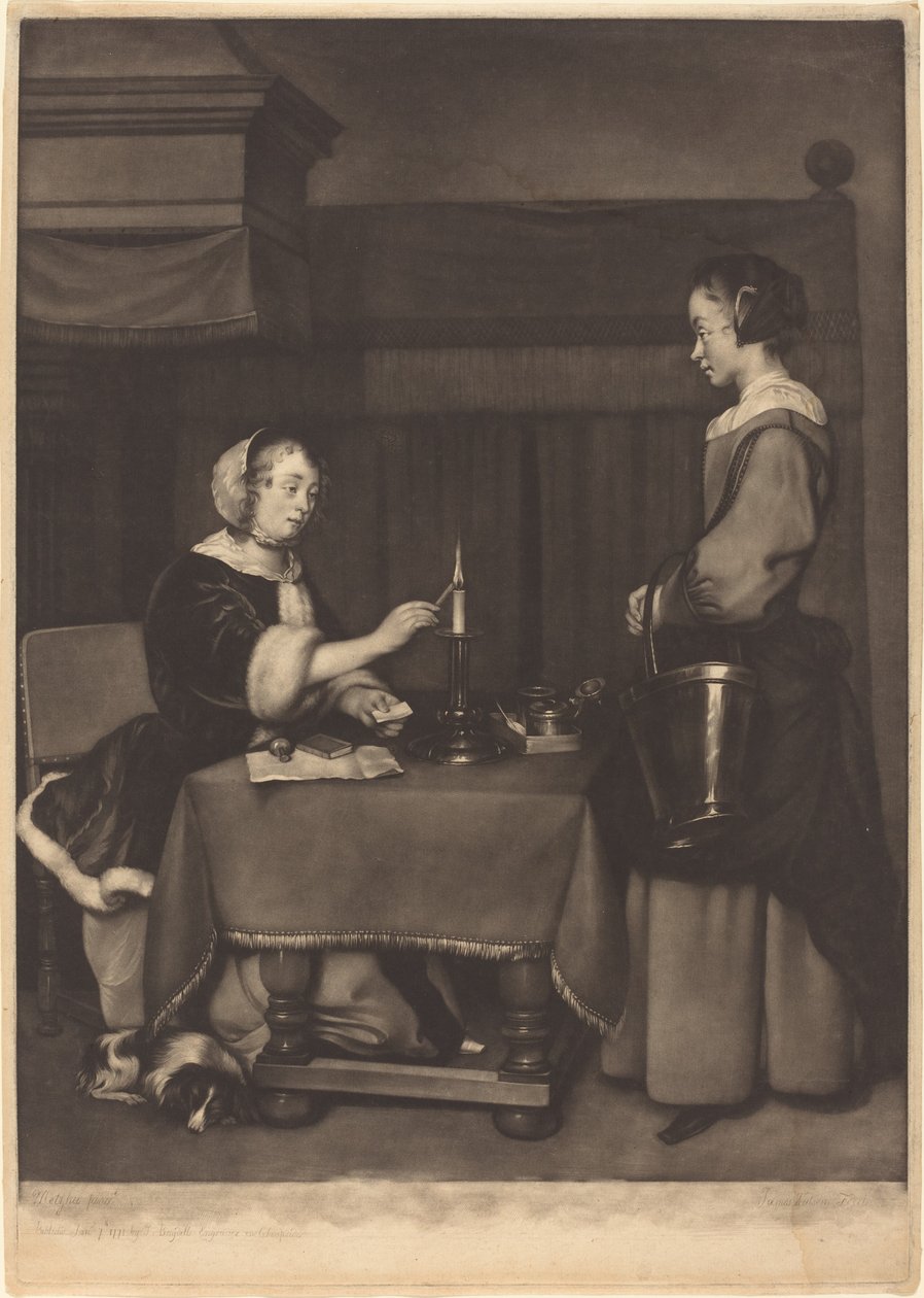 Die weibliche Korrespondentin von James Watson after Gabriel Metsu