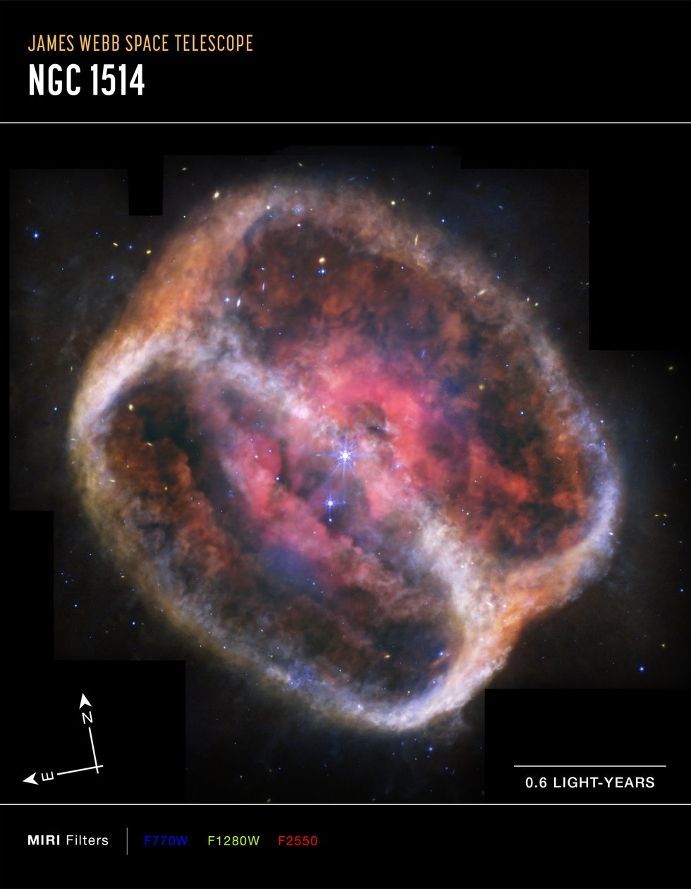 Planetarischer Nebel NGC 1514 (MIRI Kompassbild) von James Webb Space Telescope (NASA)