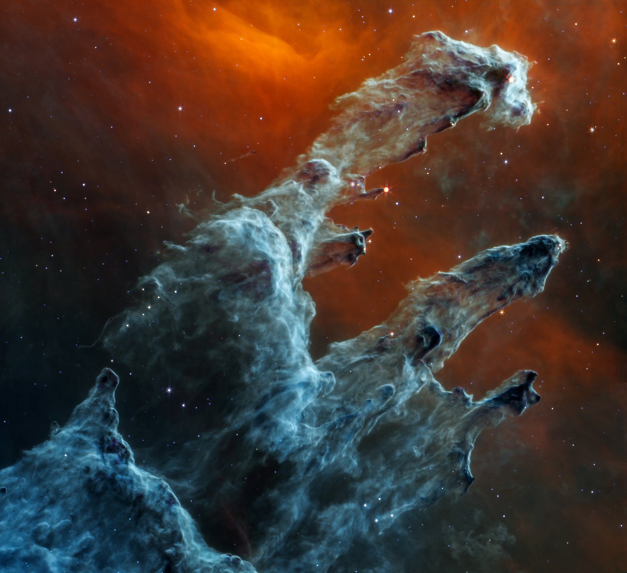 Die Säulen der Schöpfung (Webb MIRI Bild) von James Webb Space Telescope (NASA)