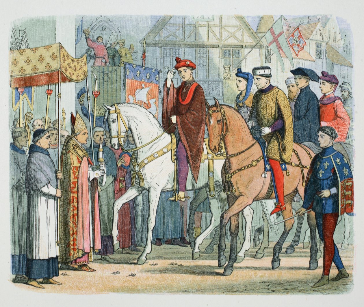 Karl VI. von Frankreich und Heinrich V. von England werden vom Klerus begrüßt, Paris, 1420, 1864 von James William Edmund Doyle