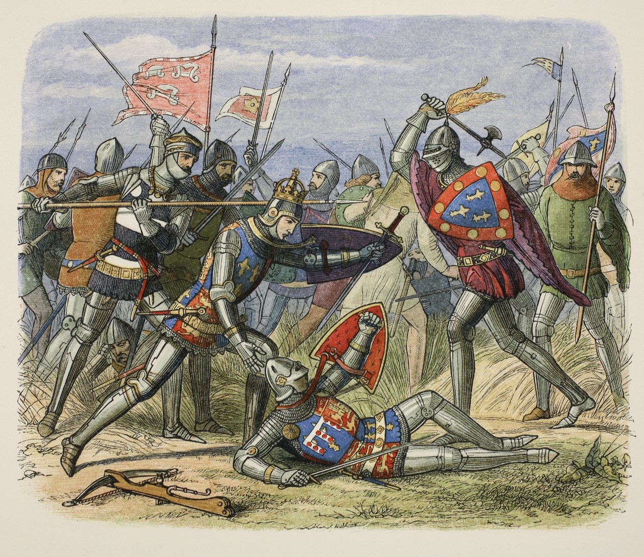 Heinrich V wird auf dem Schlachtfeld vom Herzog von Alençon angegriffen, aus 