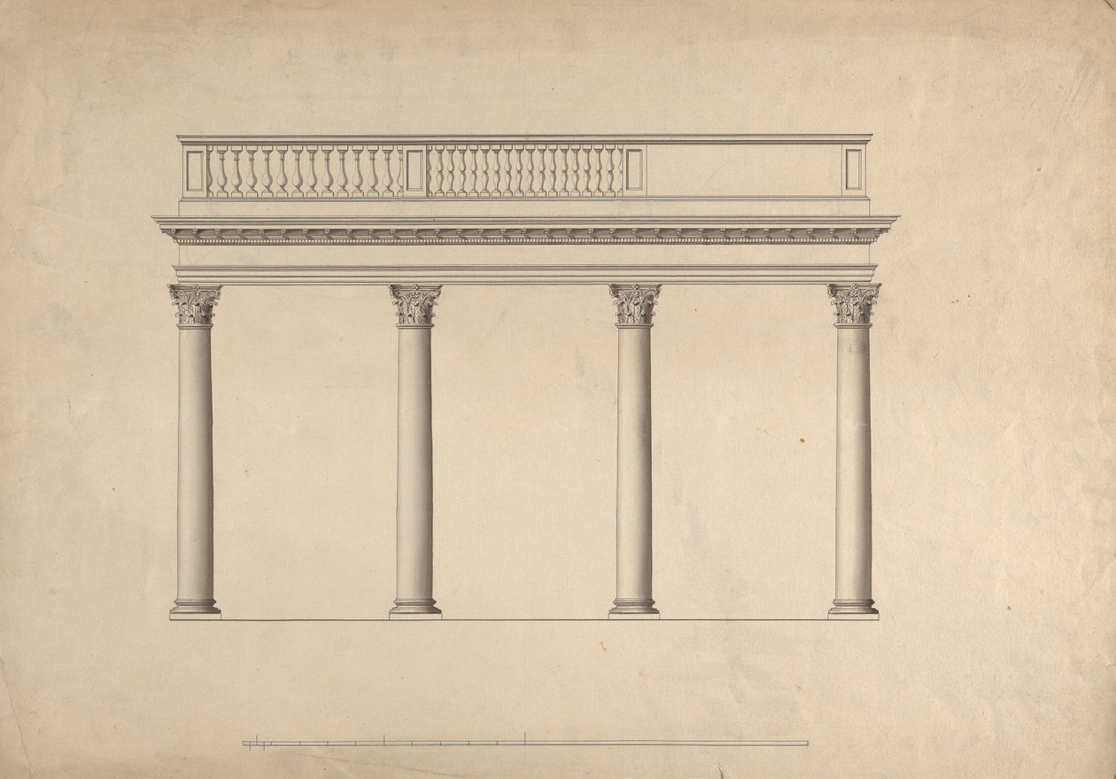 Cobham Hall, Kent: Erhebung der Kolonnade mit Balustradenbrüstung von James Wyatt