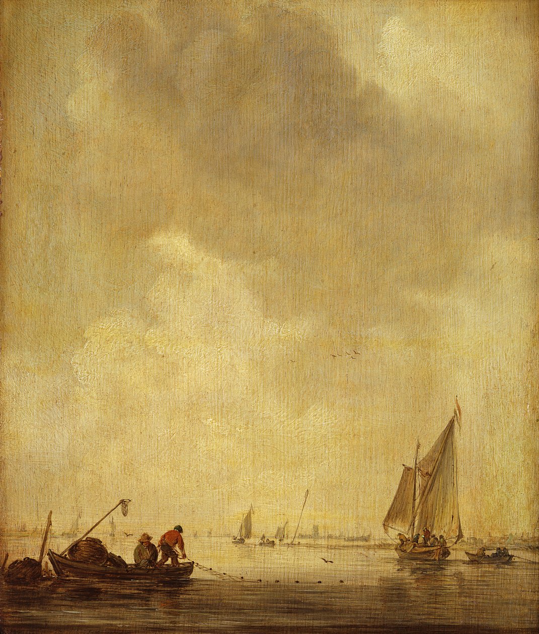 Flusslandschaft mit Fischern, die ein Netz auslegen, 1638 von Jan Josephsz van Goyen