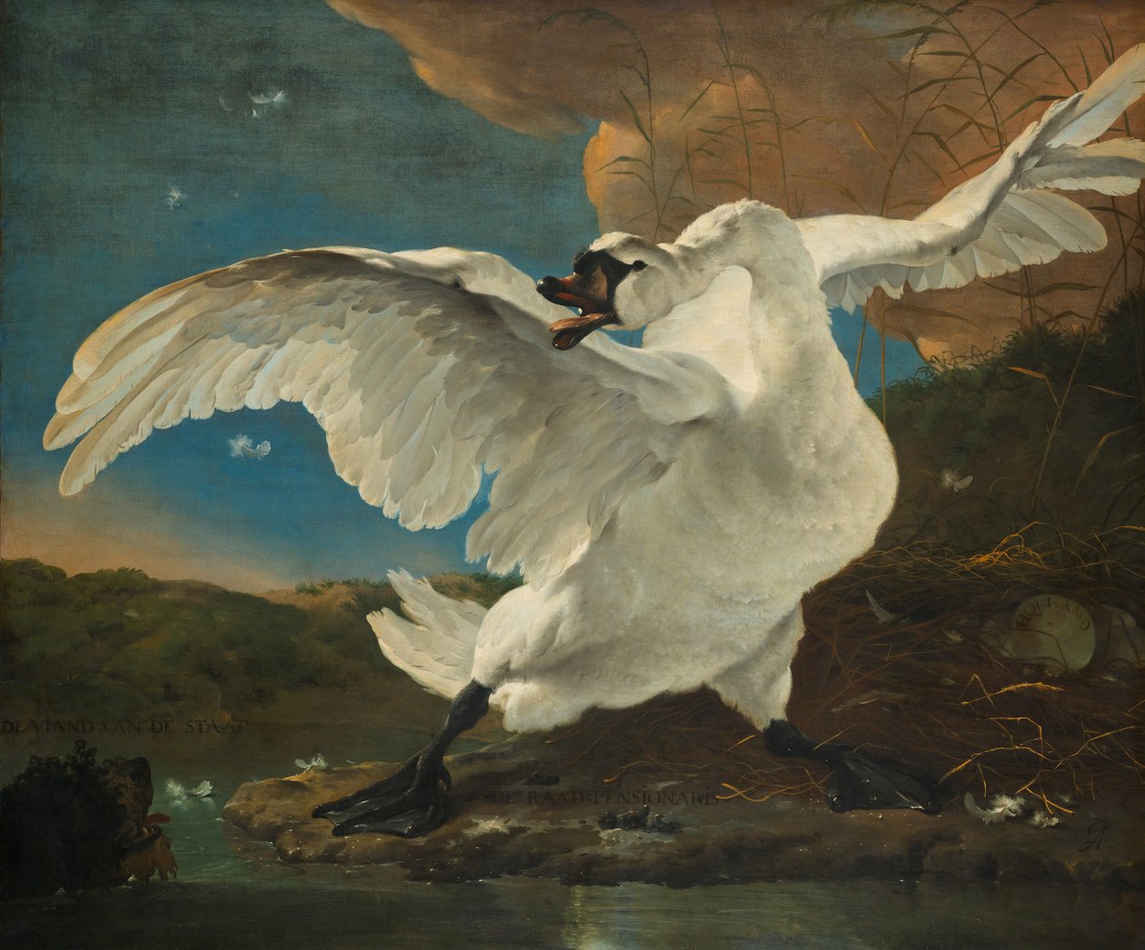 Der bedrohte Schwan; später als Allegorie auf Johan de Witt aufgefasst von Jan Asselijn