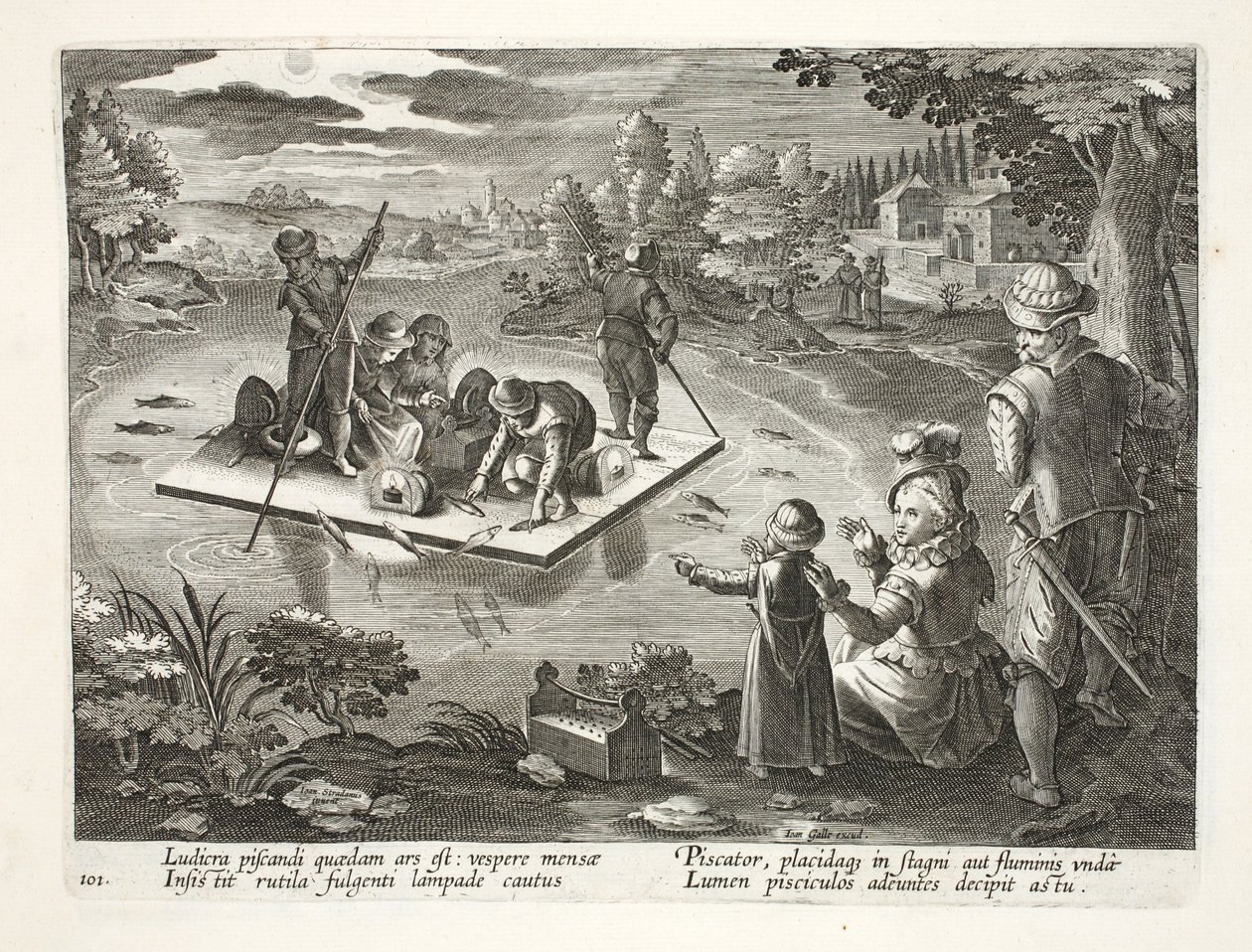 Nachtangeln auf einem See, Tafel 101, Illustration aus 