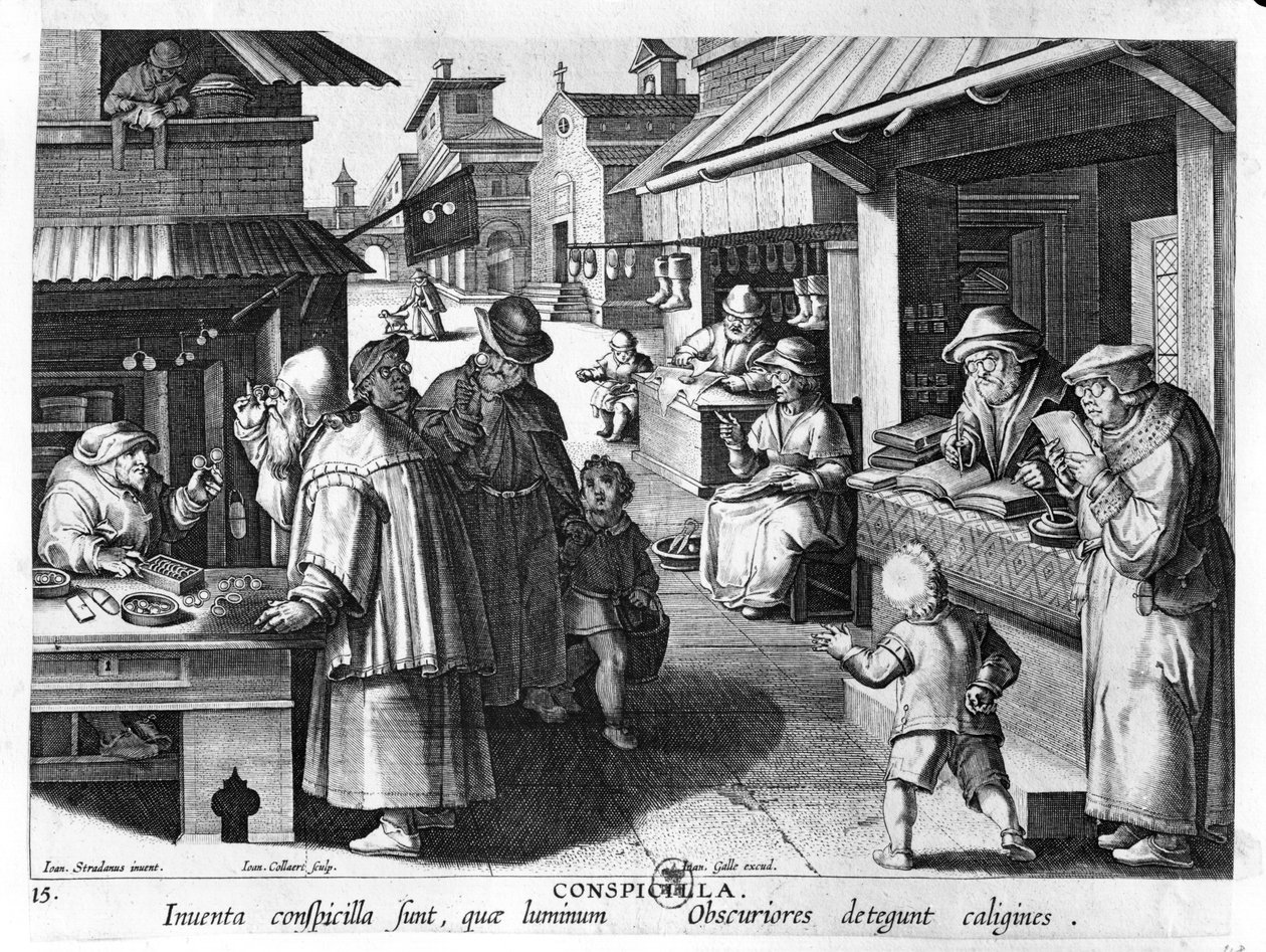 Der Brillenverkäufer, graviert von Jan Collaert und Joan Galle (1600-76) von Jan van der Straet
