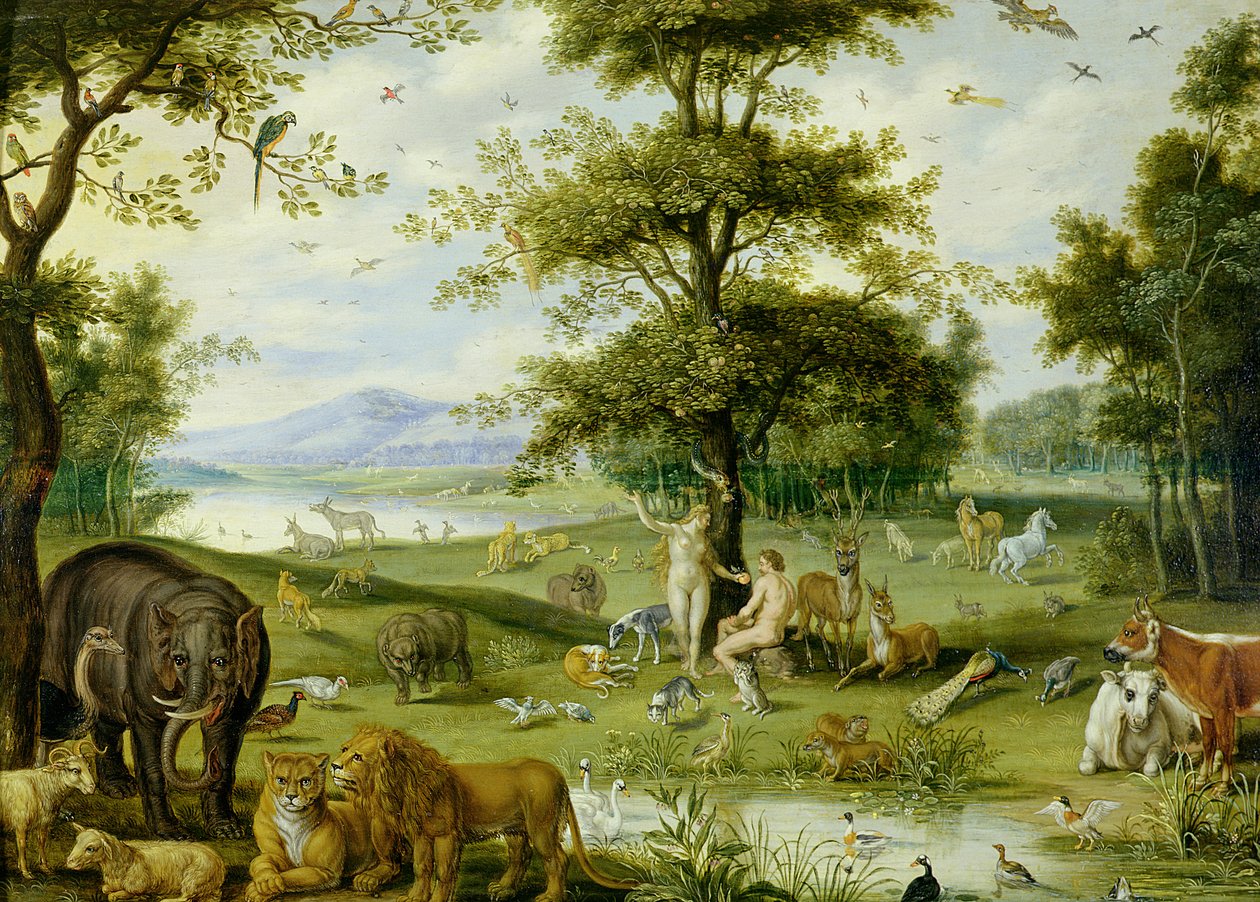 Adam und Eva im Garten Eden, ca. 1600 von Jan (studio of) Brueghel