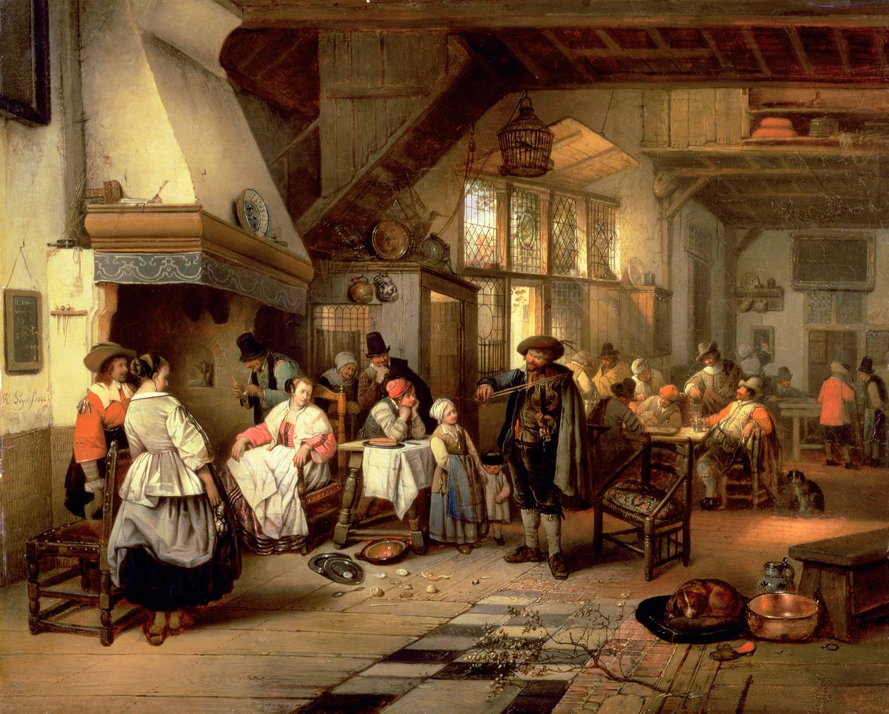 Interieur einer Taverne mit einem blinden Geiger, 1844 von Jan August Hendrik Leys