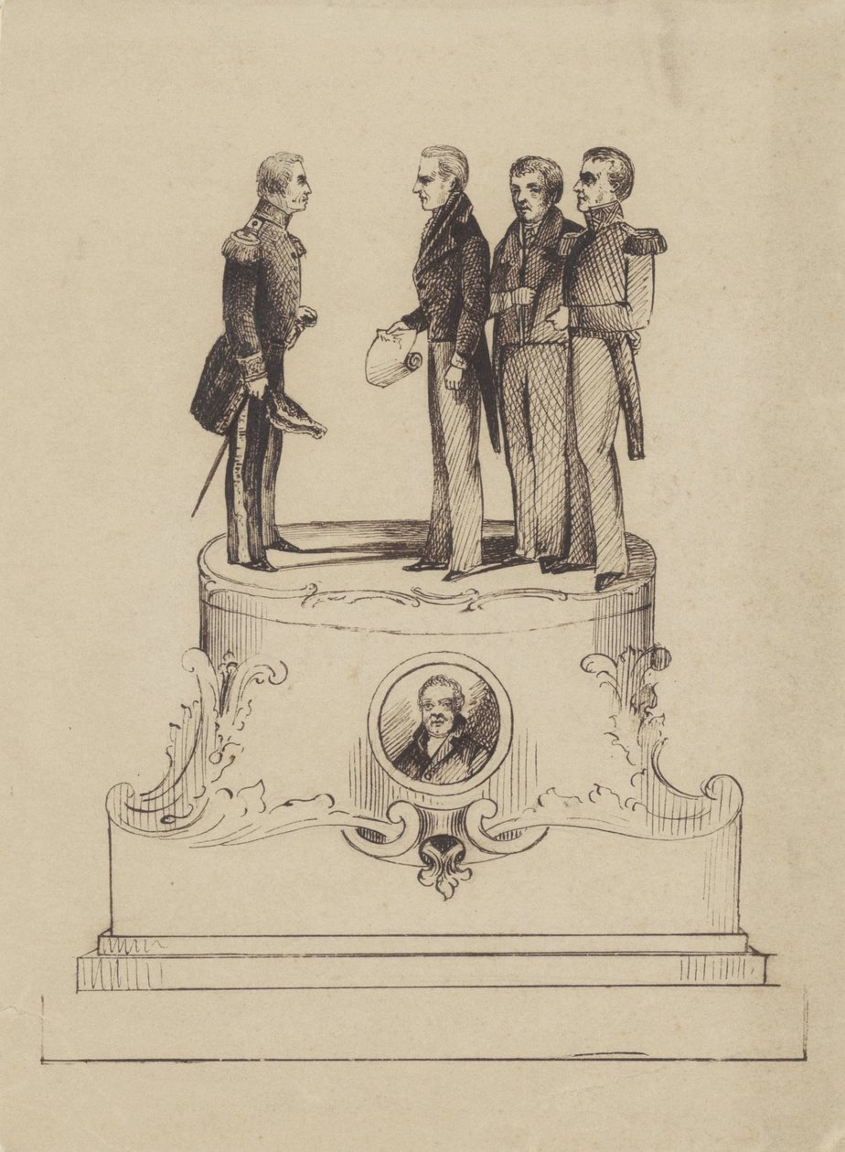 Entwurf für ein Denkmal zum 50-jährigen Jubiläum der Unabhängigkeit des Königreichs der Niederlande im Jahr 1863 von Jan Bos