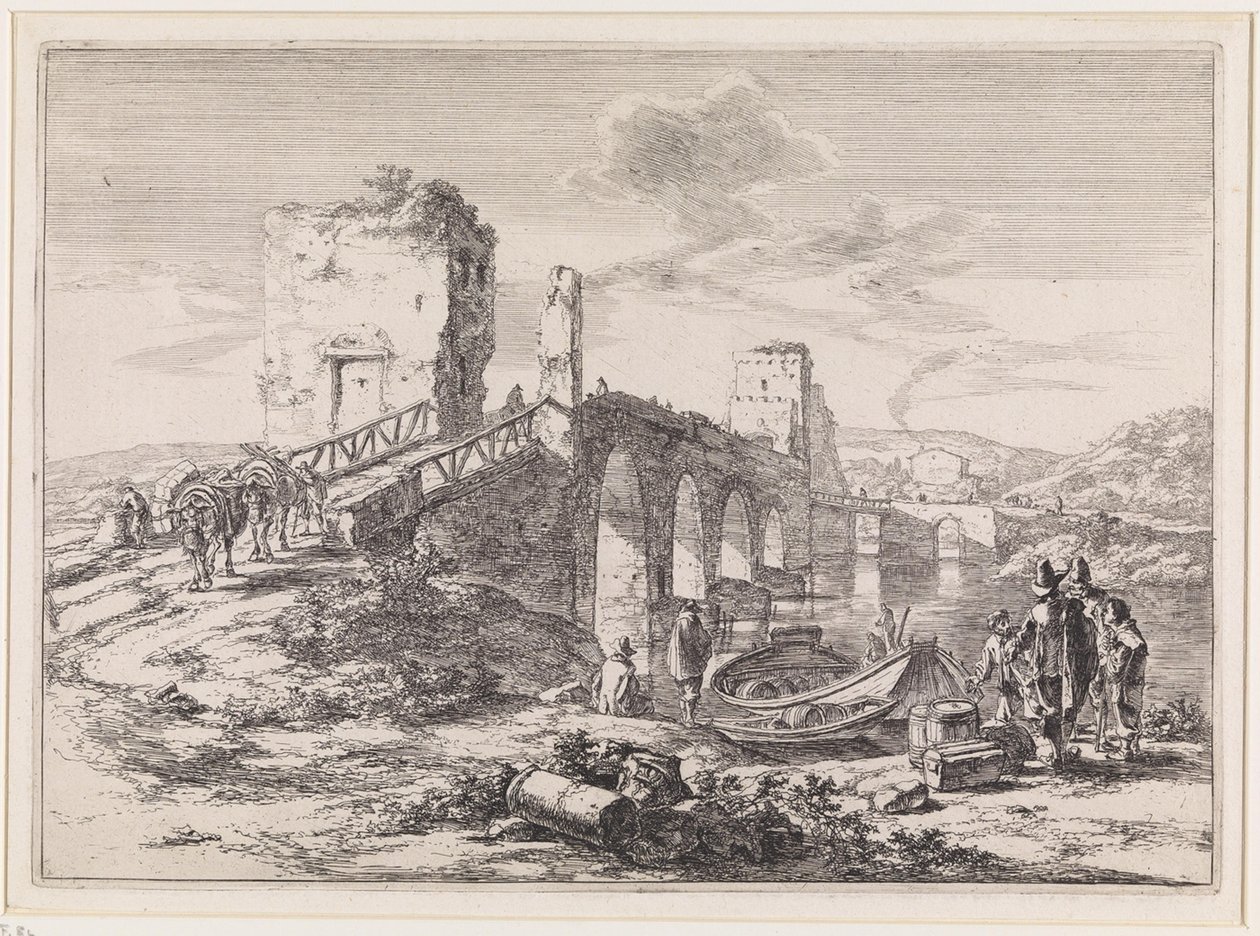 Landschaft mit Brücke, die Ponte Molle von Jan Both